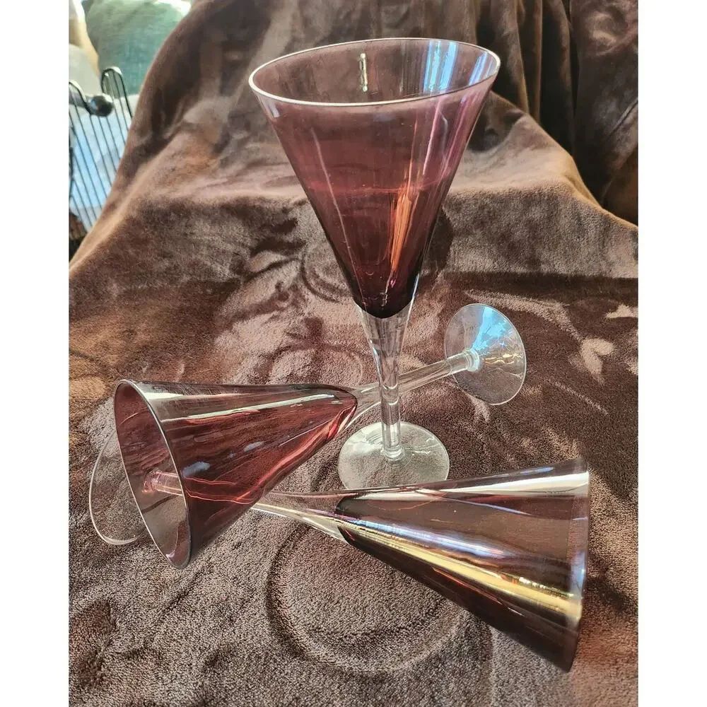 Vintage Pottery Barn Amethyst Trumpet Champagne Flute/Wine Glasses
